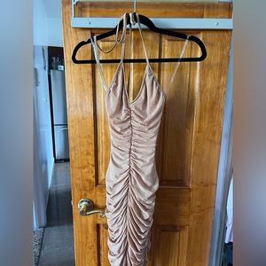 Sexy form fitting ruched halter dress